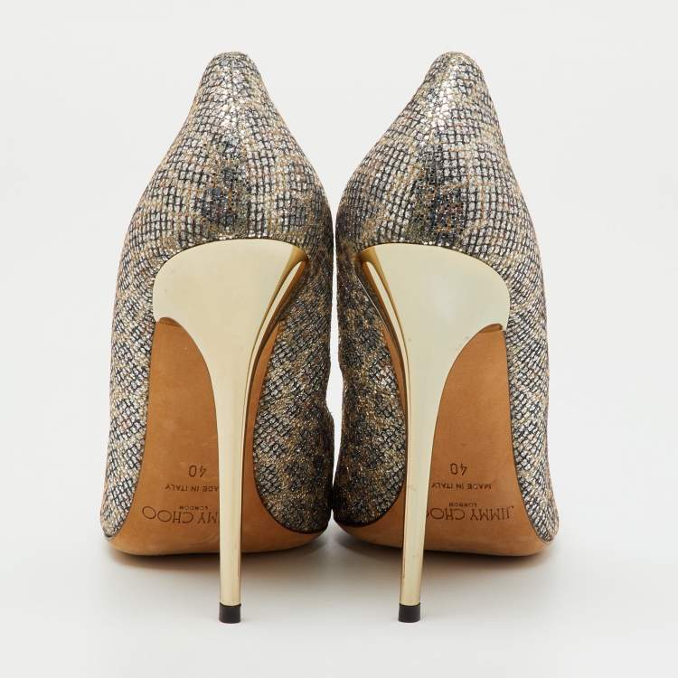 Pre Owned Jimmy Choo Metallic Coarse Glitter Romy Pointed Toe Pumps Size 40