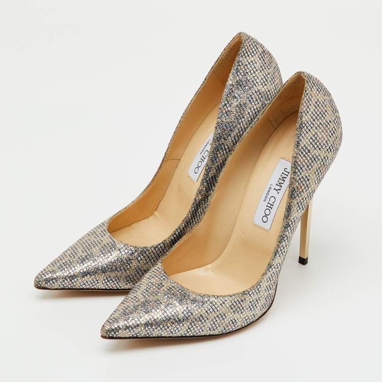 Pre Owned Jimmy Choo Metallic Coarse Glitter Romy Pointed Toe Pumps Size 40