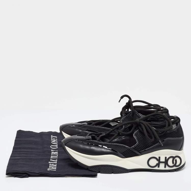 Pre Owned Jimmy Choo Size 40 Black Leather, Mesh and Patent Leather Lace Up Sneakers