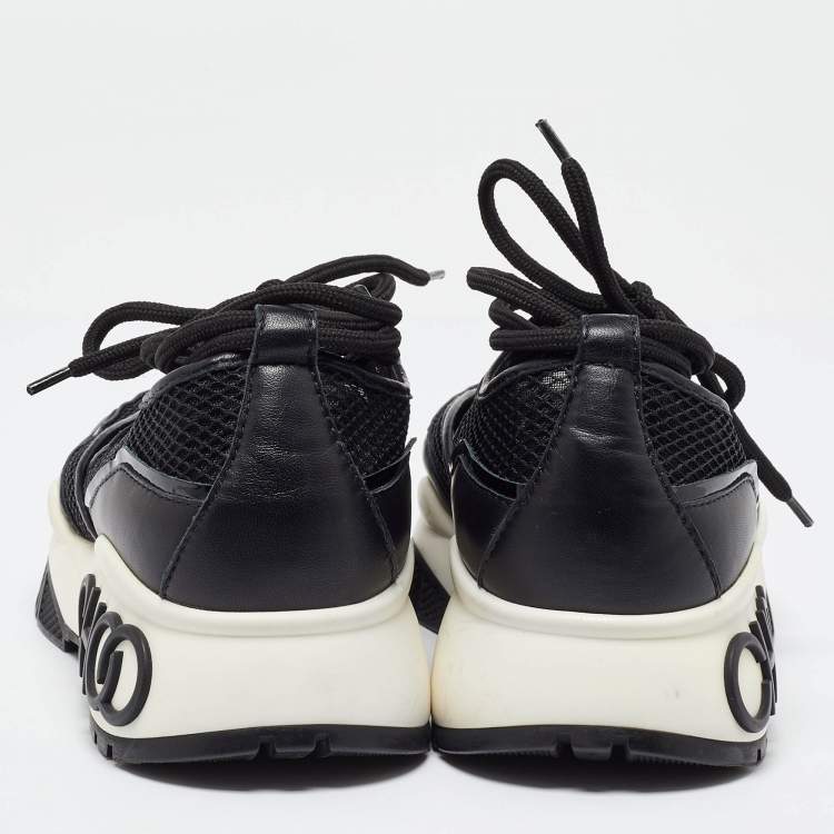 Pre Owned Jimmy Choo Size 40 Black Leather, Mesh and Patent Leather Lace Up Sneakers