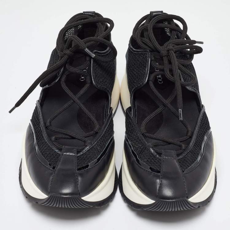 Pre Owned Jimmy Choo Size 40 Black Leather, Mesh and Patent Leather Lace Up Sneakers