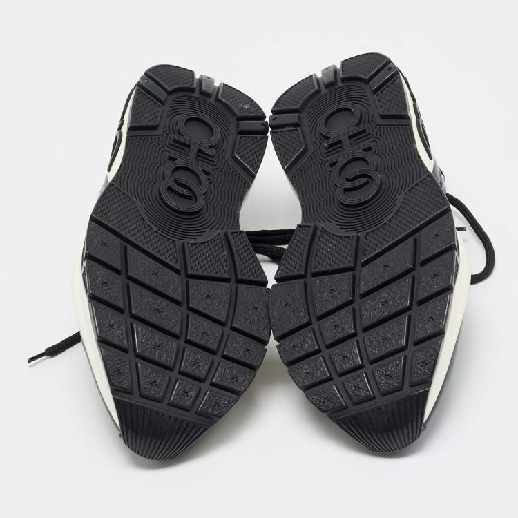 Pre Owned Jimmy Choo Size 40 Black Leather, Mesh and Patent Leather Lace Up Sneakers