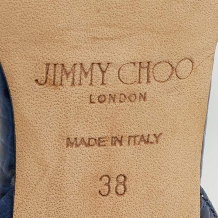 Pre Owned Jimmy Choo Thandi Size 38 Blue Croc Embossed Leather Pumps