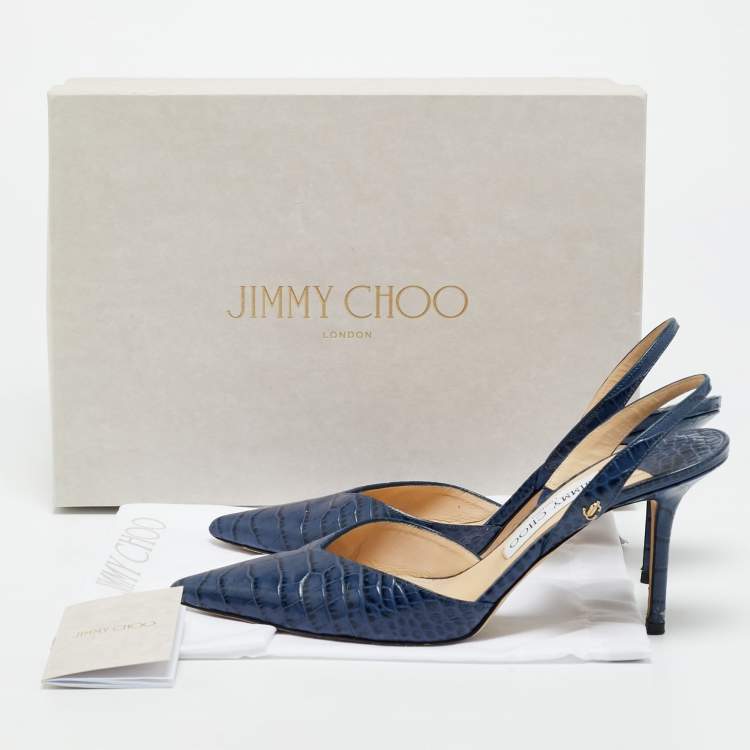 Pre Owned Jimmy Choo Thandi Size 38 Blue Croc Embossed Leather Pumps