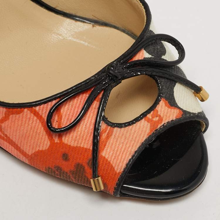 Pre Owned Jimmy Choo Size 36 Multicolor Floral Print Canvas Bow Peep Toe Pumps