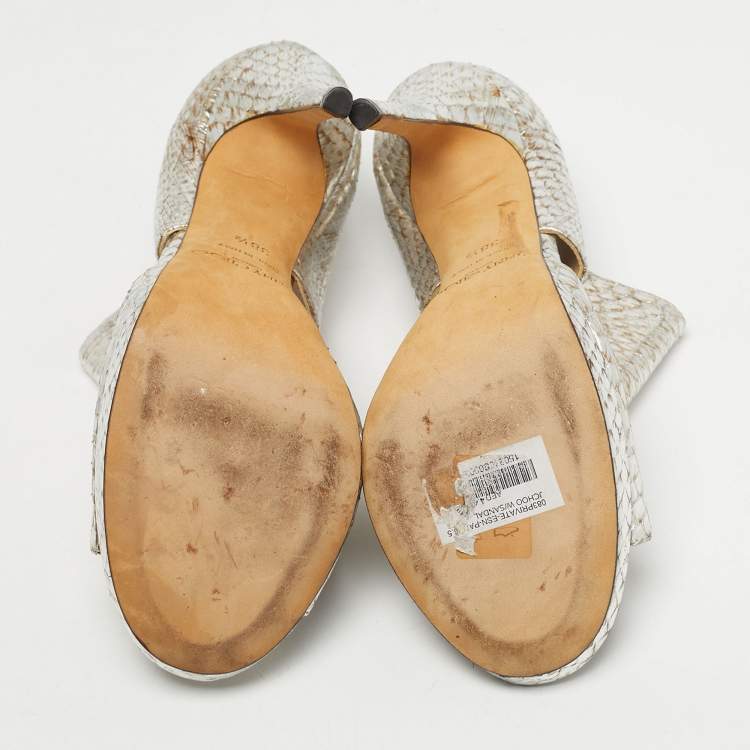 Pre Owned Jimmy Choo Private Size 38.5 Metallic Python Embossed Leather Sandals
