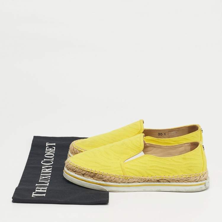 Pre Owned Jimmy Choo Dawn Size 35.5 Yellow Canvas Espadrille Slip On Sneakers