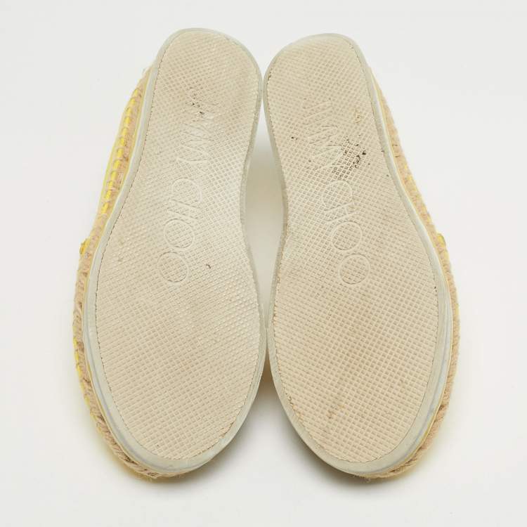 Pre Owned Jimmy Choo Dawn Size 35.5 Yellow Canvas Espadrille Slip On Sneakers