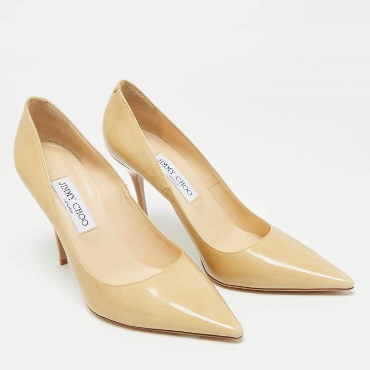 Pre Owned Jimmy Choo Abel Size 40 Beige Patent Leather Pumps