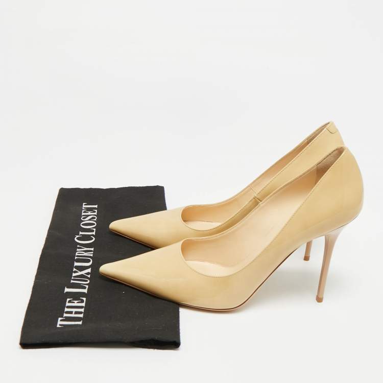 Pre Owned Jimmy Choo Abel Size 40 Beige Patent Leather Pumps