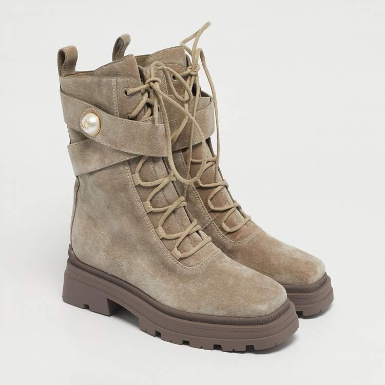 Pre Owned Jimmy Choo Noemi Size 35.5 Taupe Grey Ankle Length Boots