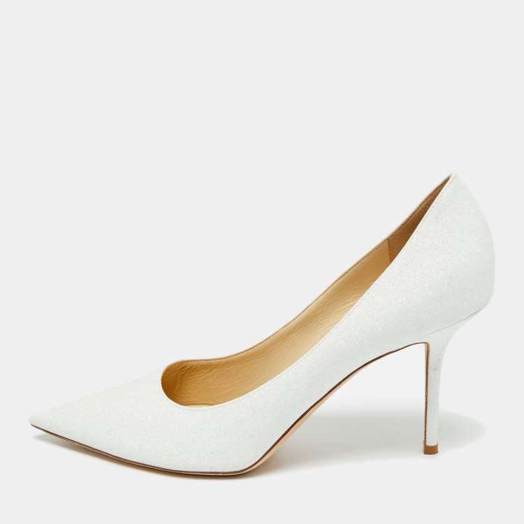 Pre Owned Jimmy Choo Romy Size 43 White Glitter Pumps