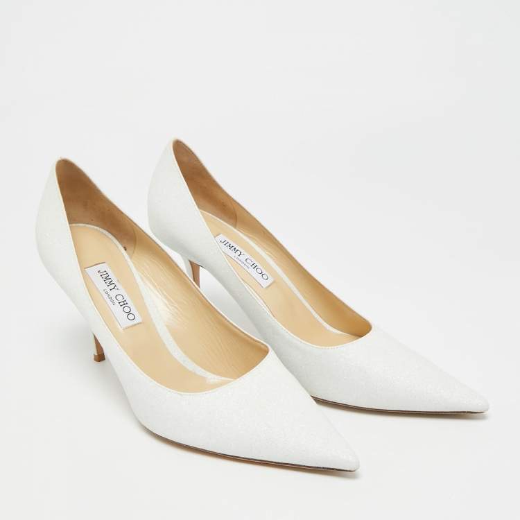 Pre Owned Jimmy Choo Romy Size 43 White Glitter Pumps