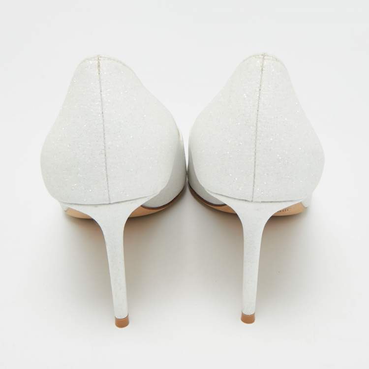 Pre Owned Jimmy Choo Romy Size 43 White Glitter Pumps