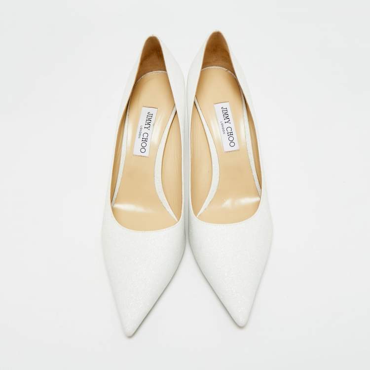 Pre Owned Jimmy Choo Romy Size 43 White Glitter Pumps