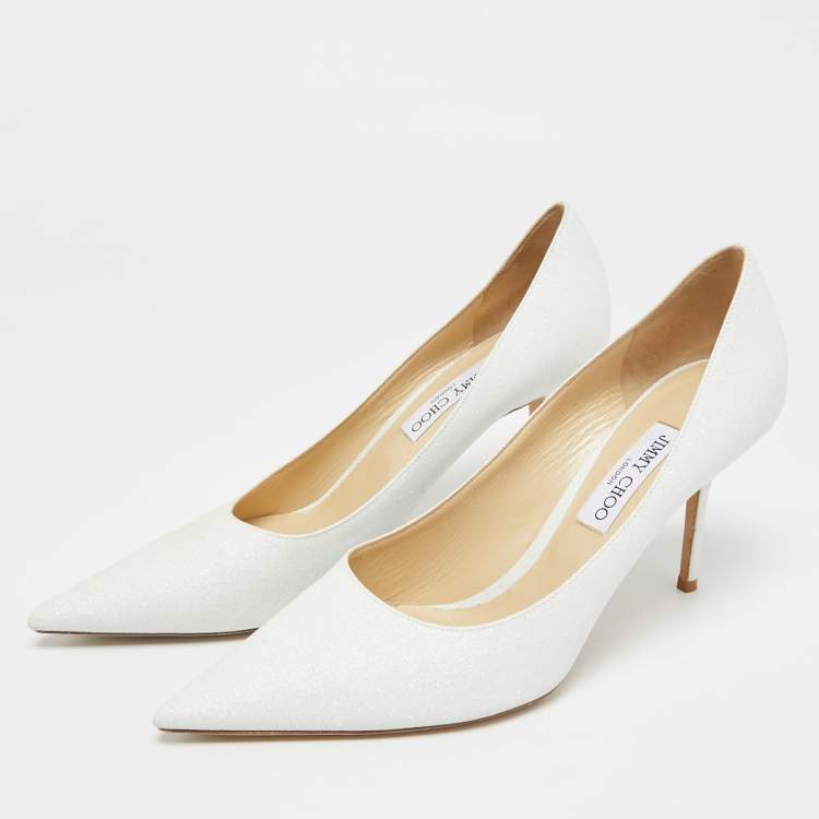 Pre Owned Jimmy Choo Romy Size 43 White Glitter Pumps