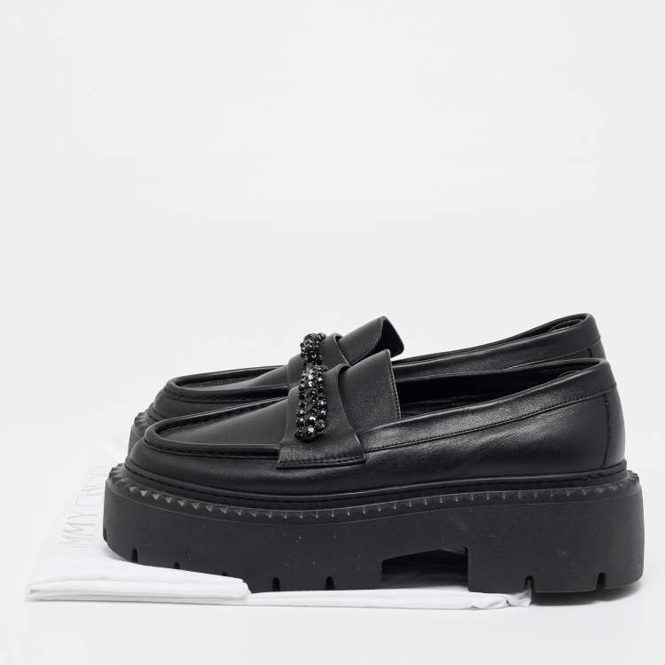 Pre Owned Jimmy Choo Bryer Size 40 Black Leather Platform Loafers