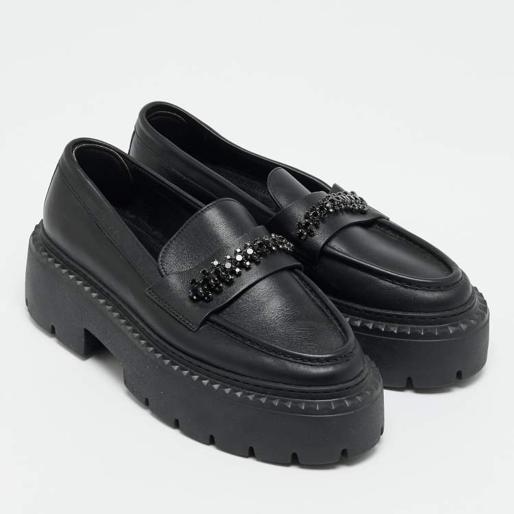 Pre Owned Jimmy Choo Bryer Size 40 Black Leather Platform Loafers