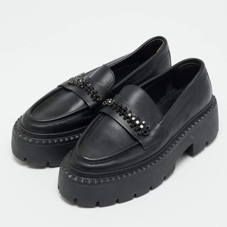 Pre Owned Jimmy Choo Bryer Size 40 Black Leather Platform Loafers