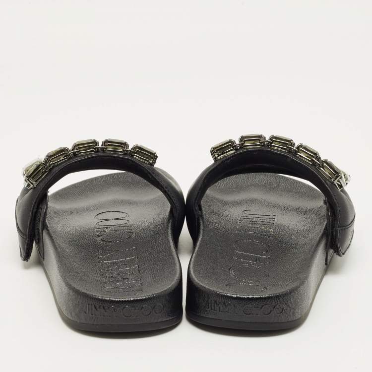 Pre Owned Jimmy Choo Fitz Size 38 Black Leather Flat Slide