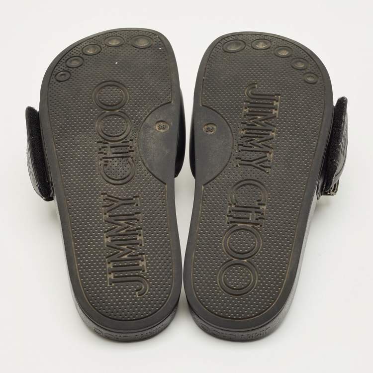 Pre Owned Jimmy Choo Fitz Size 38 Black Leather Flat Slide