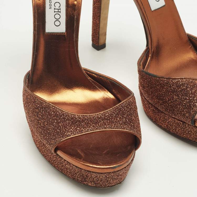 مملوكة مسبقًا Jimmy Choo Moscow Size 41 Metallic Lurex Fabric and PVC Ankle Strap Sandals