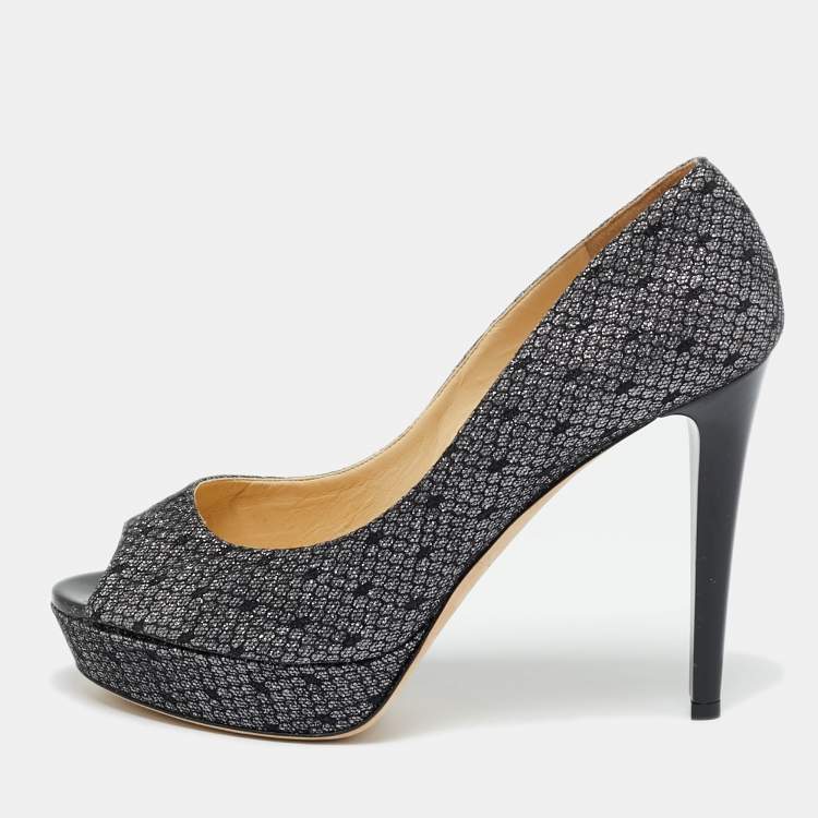 Pre Owned Jimmy Choo Dahlia Size 40 Metallic Glitter Peep Toe Pumps