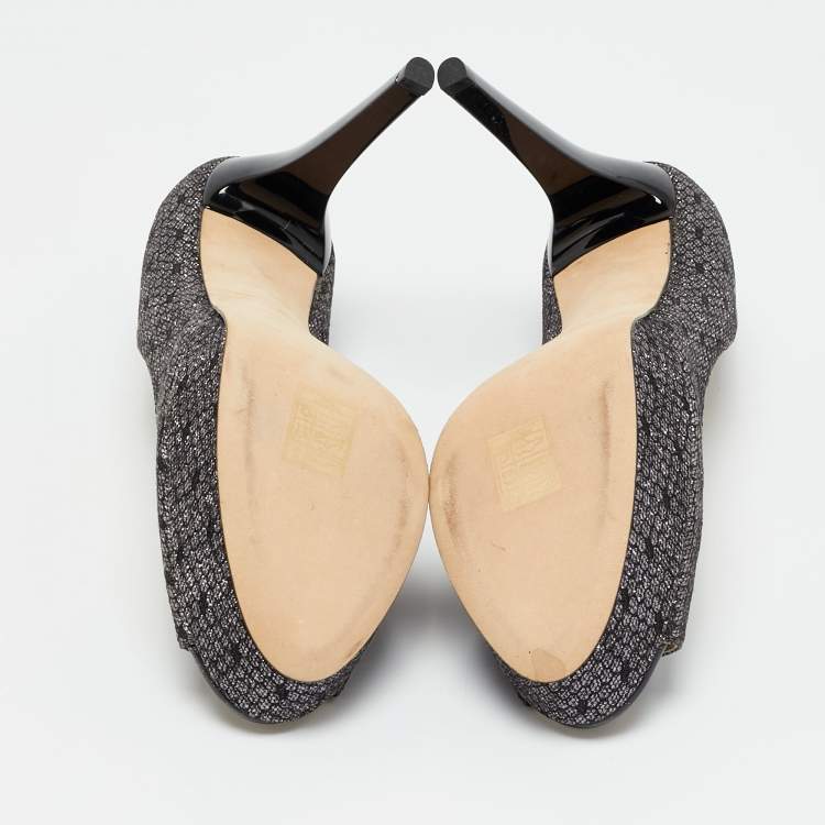 Pre Owned Jimmy Choo Dahlia Size 40 Metallic Glitter Peep Toe Pumps