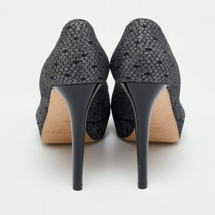 Pre Owned Jimmy Choo Dahlia Size 40 Metallic Glitter Peep Toe Pumps