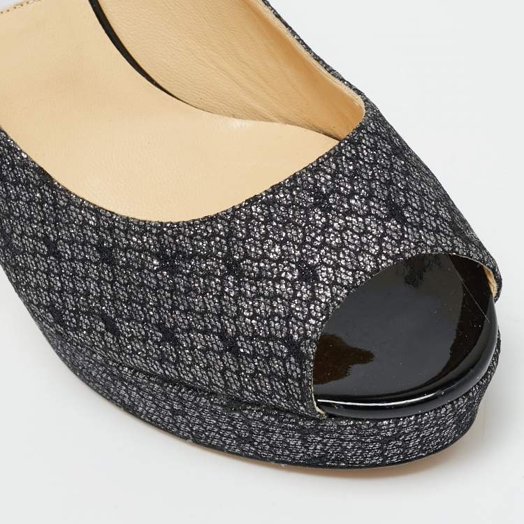 Pre Owned Jimmy Choo Dahlia Size 40 Metallic Glitter Peep Toe Pumps