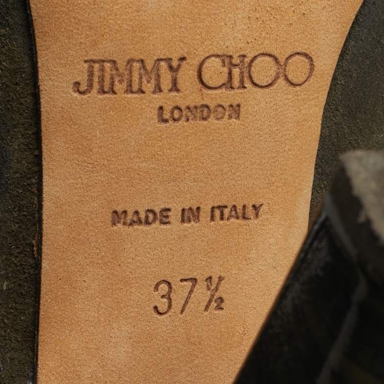 Pre Owned Jimmy Choo Size 37.5 Olive Green Suede Ankle Length Boots