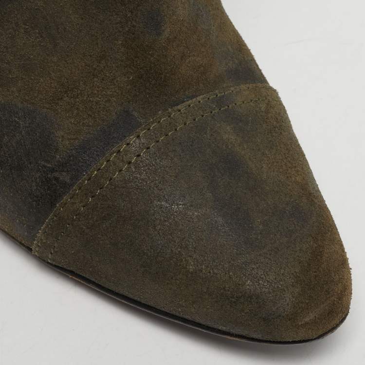 Pre Owned Jimmy Choo Size 37.5 Olive Green Suede Ankle Length Boots