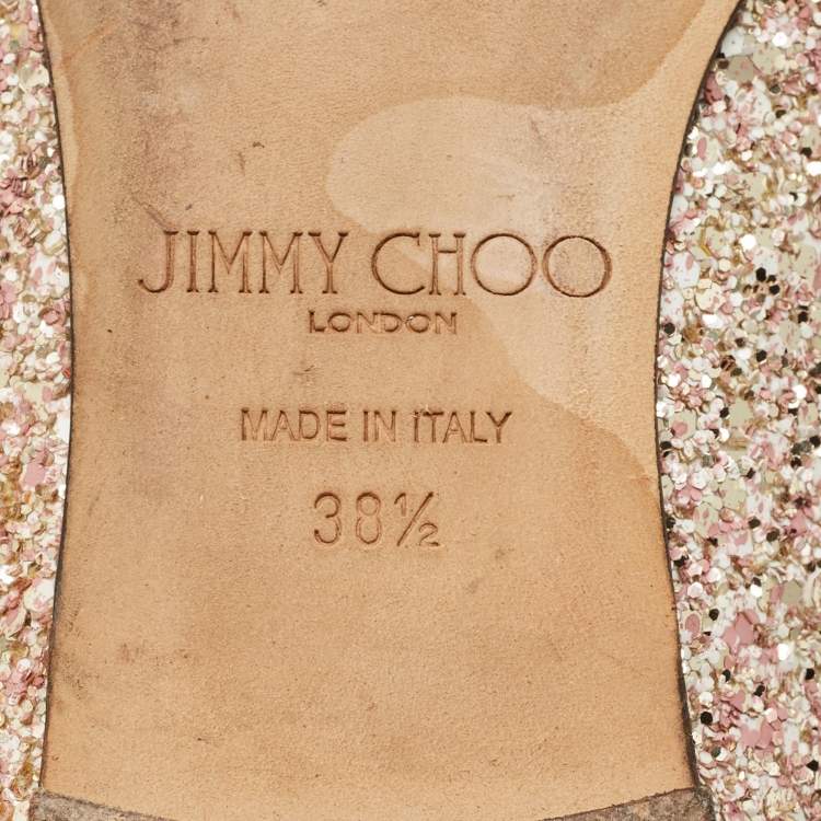 Pre Owned Jimmy Choo Gala Size 38.5 Metallic Glitter Bow Pointed Toe Ballet Flats