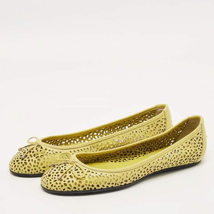 Pre Owned Jimmy Choo Size 40 Green Cutout Leather Ballet Flats