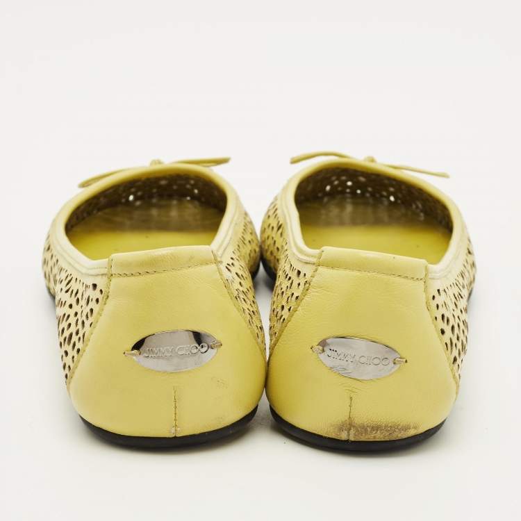 Pre Owned Jimmy Choo Size 40 Green Cutout Leather Ballet Flats