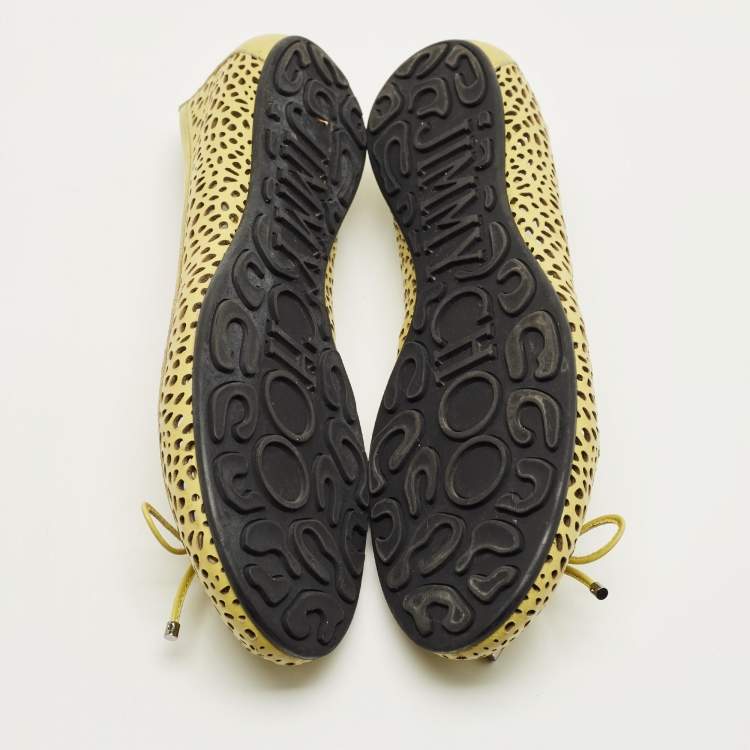 Pre Owned Jimmy Choo Size 40 Green Cutout Leather Ballet Flats