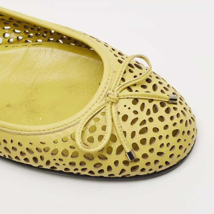 Pre Owned Jimmy Choo Size 40 Green Cutout Leather Ballet Flats