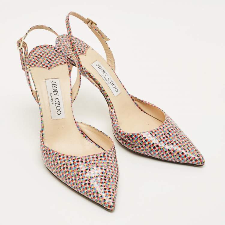 مملوكة مسبقًا Jimmy Choo Size 40 Multicolor Patent Leather Pointed Toe Slingback Pumps