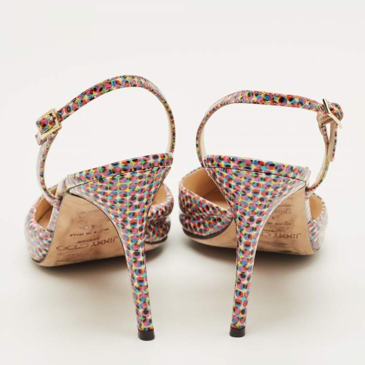 مملوكة مسبقًا Jimmy Choo Size 40 Multicolor Patent Leather Pointed Toe Slingback Pumps