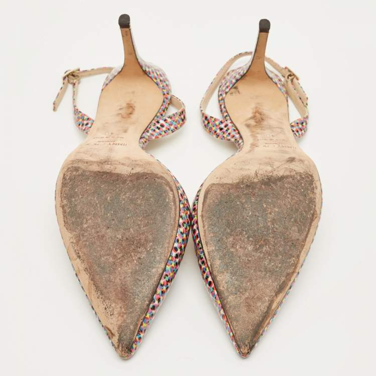 مملوكة مسبقًا Jimmy Choo Size 40 Multicolor Patent Leather Pointed Toe Slingback Pumps