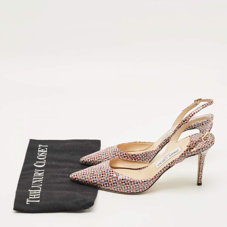 مملوكة مسبقًا Jimmy Choo Size 40 Multicolor Patent Leather Pointed Toe Slingback Pumps
