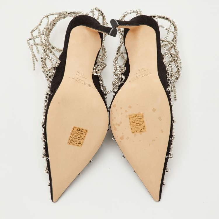 Pre Owned Jimmy Choo Scotty Size 40.5 Black Suede Pointed Toe Crystal Chains Pumps