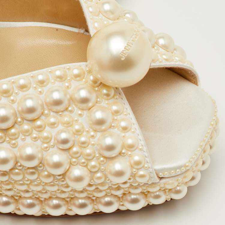 Pre Owned Jimmy Choo Sacaria Size 40.5 White Satin Platform Ankle Strap Sandals