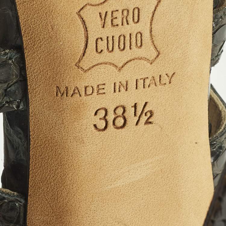 Pre Owned Jimmy Choo Size 38.5 Green Python Leather Strappy  Sandals