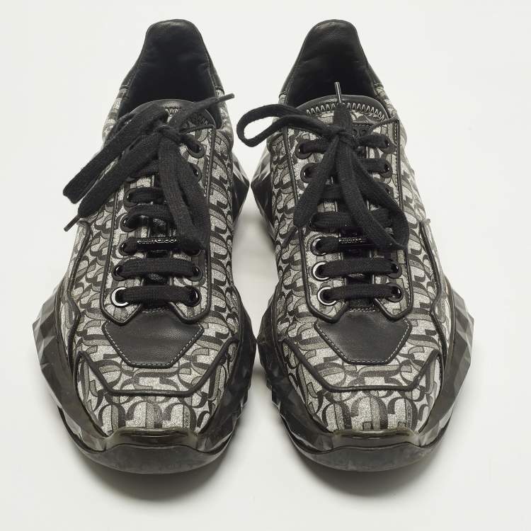 Pre Owned Jimmy Choo Diamond Size 39 Black JC Monogram Glitter Fabric and Leather Sneakers