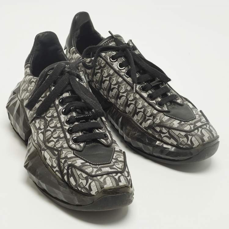 Pre Owned Jimmy Choo Diamond Size 39 Black JC Monogram Glitter Fabric and Leather Sneakers