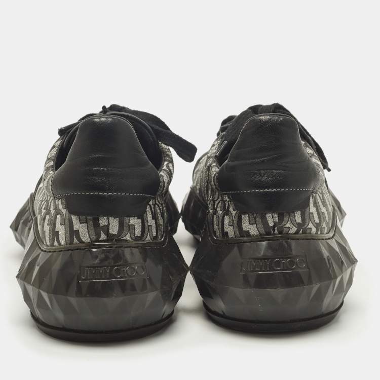 Pre Owned Jimmy Choo Diamond Size 39 Black JC Monogram Glitter Fabric and Leather Sneakers
