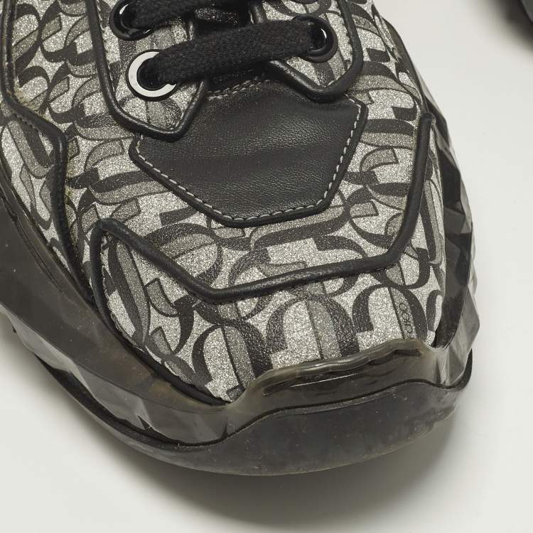 Pre Owned Jimmy Choo Diamond Size 39 Black JC Monogram Glitter Fabric and Leather Sneakers
