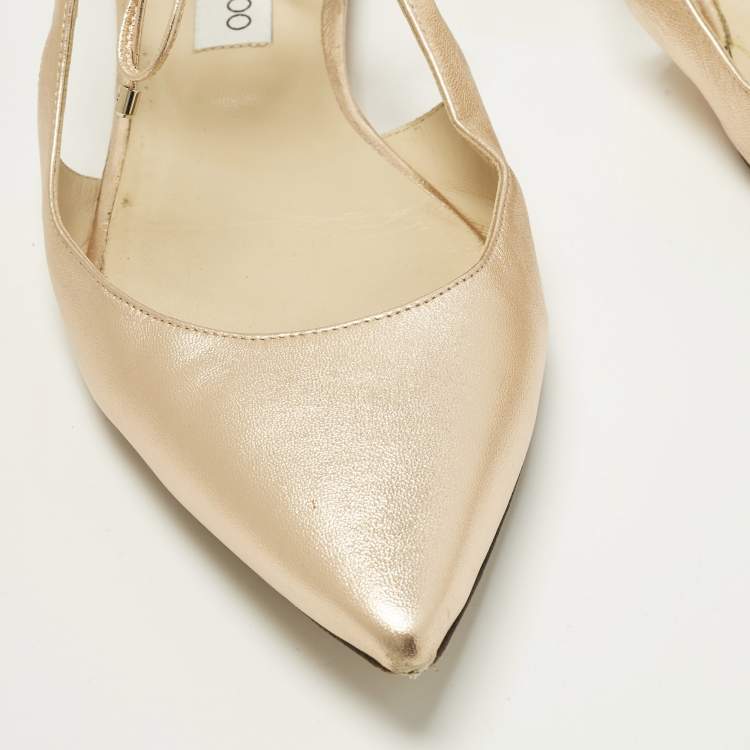 Pre Owned Jimmy Choo Vanessa Size 42 Gold Leather Ankle Tie Ballet Flats