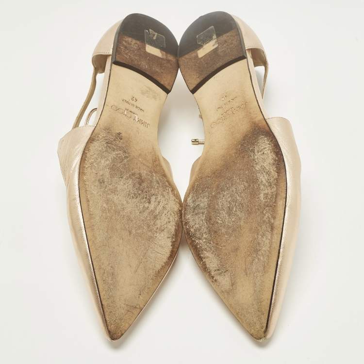 Pre Owned Jimmy Choo Vanessa Size 42 Gold Leather Ankle Tie Ballet Flats